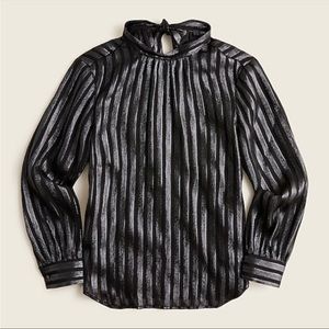 NWT J.Crew Mockneck silk chiffon top in metallic stripe